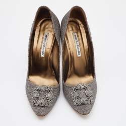 Pre Owned Manolo Blahnik Metallic Bronze/Silver Lurex Fabric and Glitter Hangisi Pumps Size 40