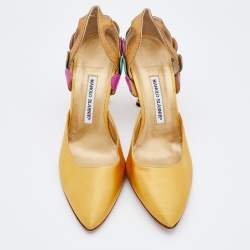 Pre Owned Manolo Blahnik Multicolor Satin and Iguana Leather D'orsay Pointed Toe Pumps Size 41