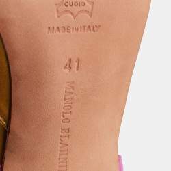 Pre Owned Manolo Blahnik Multicolor Satin and Iguana Leather D'orsay Pointed Toe Pumps Size 41