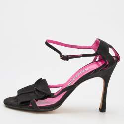 Manolo Blahnik Black Nubuck Leather Ankle Strap Sandals Size 40.5