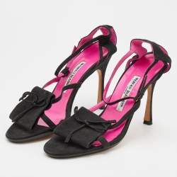 Manolo Blahnik Black Nubuck Leather Ankle Strap Sandals Size 40.5