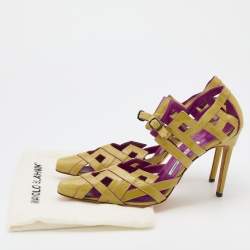 Pre Owned Manolo Blahnik Yellow Leather Cut Out Pumps Size 40