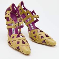 Pre Owned Manolo Blahnik Yellow Leather Cut Out Pumps Size 40