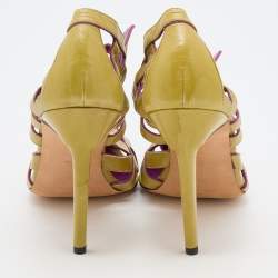 Pre Owned Manolo Blahnik Yellow Leather Cut Out Pumps Size 40