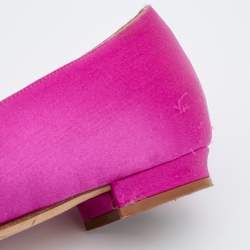 Pre Owned Manolo Blahnik Pink Satin Hangisi Crystal Embellished Ballet Flats Size 37.5