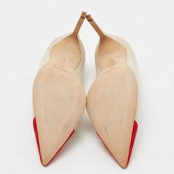 Pre Owned Manolo Blahnik Beige/Red Suede Bipunta Pointed Toe Pumps Size 38