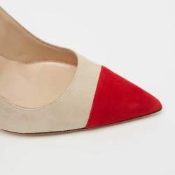 Pre Owned Manolo Blahnik Beige/Red Suede Bipunta Pointed Toe Pumps Size 38