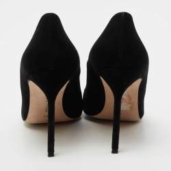 Pre Owned Manolo Blahnik Black/Silver Suede and Leather Cap Toe Pumps Size 41