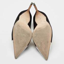 Pre Owned Manolo Blahnik Black/Silver Suede and Leather Cap Toe Pumps Size 41