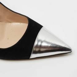 Pre Owned Manolo Blahnik Black/Silver Suede and Leather Cap Toe Pumps Size 41