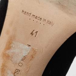 Pre Owned Manolo Blahnik Black/Silver Suede and Leather Cap Toe Pumps Size 41