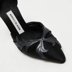 Manolo Blahnik Black Satin Embroidered Pointed Toe Pumps Size 40