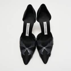 Manolo Blahnik Black Satin Embroidered Pointed Toe Pumps Size 40