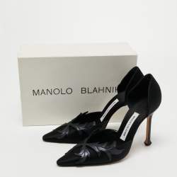 Manolo Blahnik Black Satin Embroidered Pointed Toe Pumps Size 40