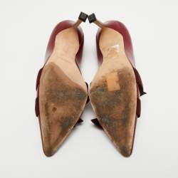 Pre Owned Manolo Blahnik Burgundy Leather Pointed Toe  Pumps Size 40.5