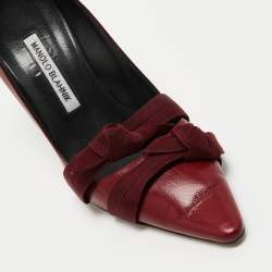Pre Owned Manolo Blahnik Burgundy Leather Pointed Toe  Pumps Size 40.5
