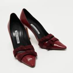 Pre Owned Manolo Blahnik Burgundy Leather Pointed Toe  Pumps Size 40.5