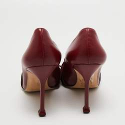 Pre Owned Manolo Blahnik Burgundy Leather Pointed Toe  Pumps Size 40.5