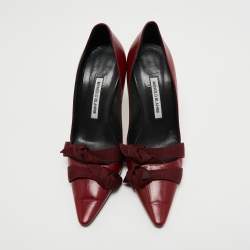 Pre Owned Manolo Blahnik Burgundy Leather Pointed Toe  Pumps Size 40.5