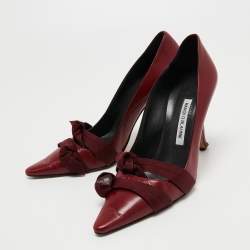 Pre Owned Manolo Blahnik Burgundy Leather Pointed Toe  Pumps Size 40.5
