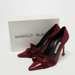 Pre Owned Manolo Blahnik Burgundy Leather Pointed Toe  Pumps Size 40.5