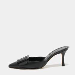 Manolo Blahnik Black Leather Maysale Mules Size 37