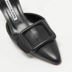 Manolo Blahnik Black Leather Maysale Mules Size 37