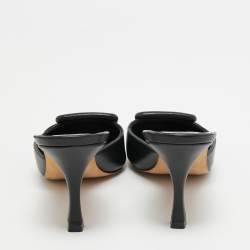 Manolo Blahnik Black Leather Maysale Mules Size 37
