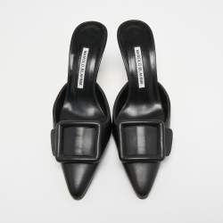 Manolo Blahnik Black Leather Maysale Mules Size 37