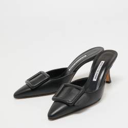 Manolo Blahnik Black Leather Maysale Mules Size 37