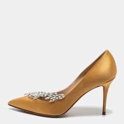 Manolo Blahnik Mustard Yellow Satin Nadira Pumps Size 38.5