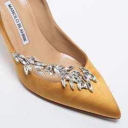 Pre Owned Manolo Blahnik Mustard Yellow Satin Nadira Pumps Size 38.5