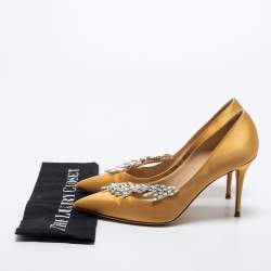 Pre Owned Manolo Blahnik Mustard Yellow Satin Nadira Pumps Size 38.5
