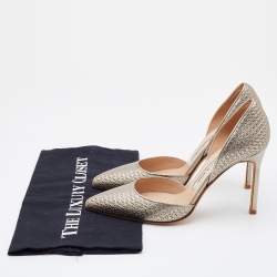 Manolo Blahnik  Metallic Gold Embossed Leather Tayler Pointed Toe D'orsay Pumps Size 36.5