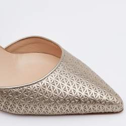 Manolo Blahnik  Metallic Gold Embossed Leather Tayler Pointed Toe D'orsay Pumps Size 36.5