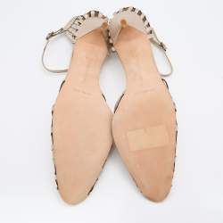 Pre Owned Manolo Blahnik Metallic Silver Leather Ankle Strap Pumps Size 40.5