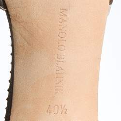 Pre Owned Manolo Blahnik Metallic Silver Leather Ankle Strap Pumps Size 40.5