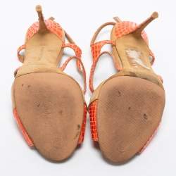 Pre Owned Manolo Blahnik Pink/Beige Snakeskin and Leather Slingback Sandals Size 36.5