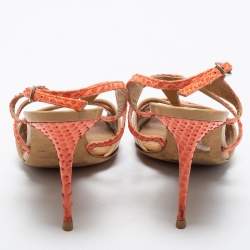 Pre Owned Manolo Blahnik Pink/Beige Snakeskin and Leather Slingback Sandals Size 36.5