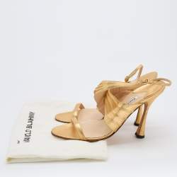 Manolo Blahnik Gold Leather Ankle Strap Sandals Size 40