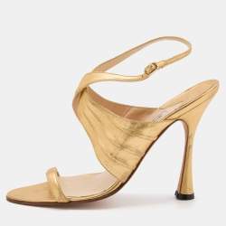 Manolo Blahnik Gold Leather Ankle Strap Sandals Size 40