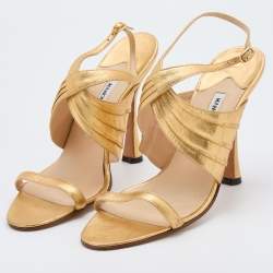 Manolo Blahnik Gold Leather Ankle Strap Sandals Size 40