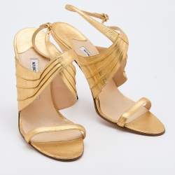 Manolo Blahnik Gold Leather Ankle Strap Sandals Size 40