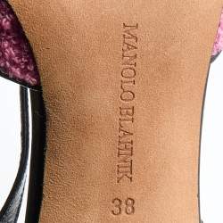 Pre Owned Manolo Blahnik Pink/Black Fabric and Leather T-Strap Pumps Size 38
