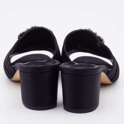 Manolo Blahnik Black Satin Martamod Crystal Embellished Mules Size 37