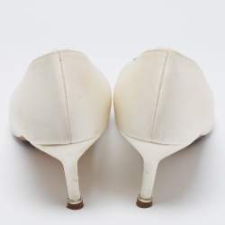 Pre Owned Manolo Blahnik Off-White Satin Hangisi Pumps Size 40.5