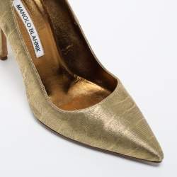 Pre Owned Manolo Blahnik Gold Lurex Fabric BB Pumps Size 37.5