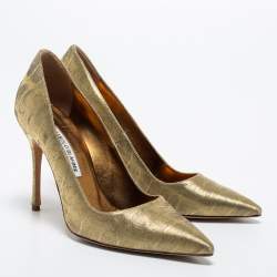 Pre Owned Manolo Blahnik Gold Lurex Fabric BB Pumps Size 37.5