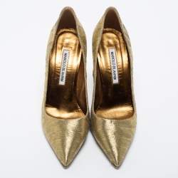 Pre Owned Manolo Blahnik Gold Lurex Fabric BB Pumps Size 37.5