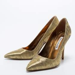 Pre Owned Manolo Blahnik Gold Lurex Fabric BB Pumps Size 37.5
